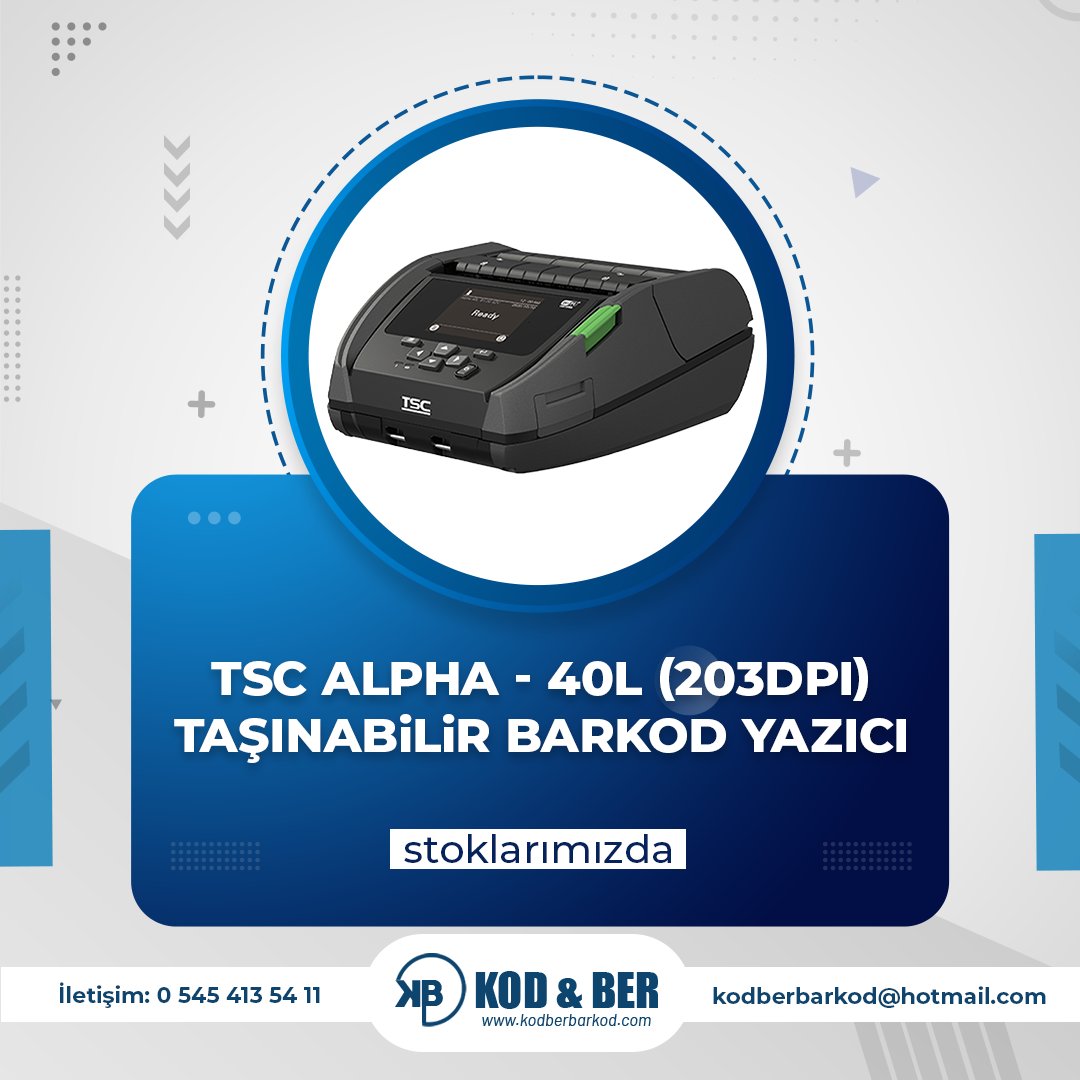 TSC ALPHA - 40L(203DPI) Taşınabilir Barkod Yazıcı Stoklarımızda...
#BarkodMakinesi #BarkodYazıcı #EtiketYazıcı #YapışkanlıEtiketYazıcı #EndüstriyelBarkod #ZebraBarkodYazıcı #kodberbarkod #etiket #barkod #argox #KuşeEtiket #termaltransfer #zebra #zebrabarkod #zebrabarkodyazıcı
