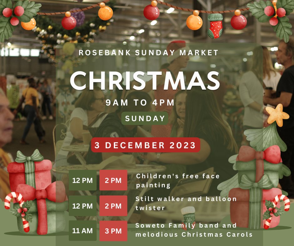 Are you looking for a one-stop shop for unique holiday gifts and FREE experiences? 
Join us on Sunday, December 3 at the Rosebank Sunday Market #Christmas Themed Market for an unforgettable experience. 
#rosebanksundaymarket #handmadegifts #christmasgifts