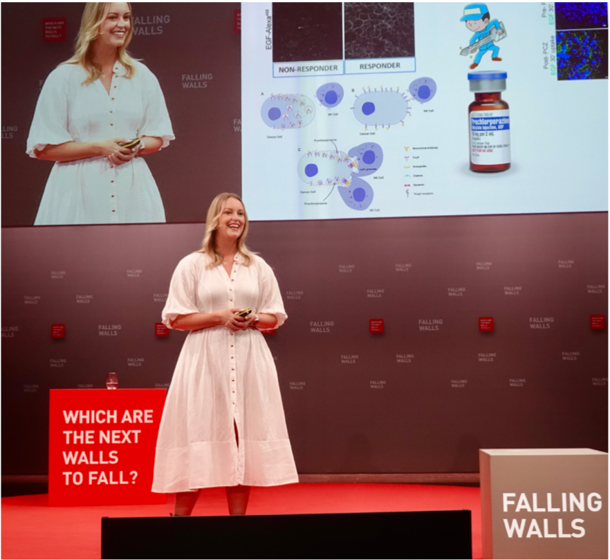DAAD_Australia's tweet photo. 👏🏾 Congratulations to Dr Emma-Anne Karlsen of the University of Queensland! Dr Karlsen is the winner of Falling Walls Lab Australia and has also achieved the third place at the Global FWL in Berlin by ‘Breaking the Wall of Cancer Therapy Resistance’!🏆 
📸Falling Walls Foundation https://t.co/DFBhvzlS9C