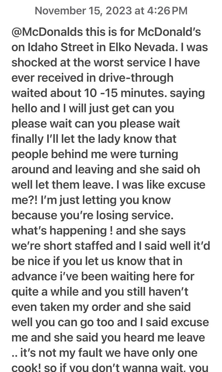 egc4me's tweet photo. @McDonalds this is for the McDonald’s in Elko, Nevada on Idaho st. this is to report a young lady, Hispanic, or native American, who spoke to not just me but to other customers in McDonald’s in the worst customer service, ever experienced by me. the manager needs to know this! https://t.co/OP80N8p20j