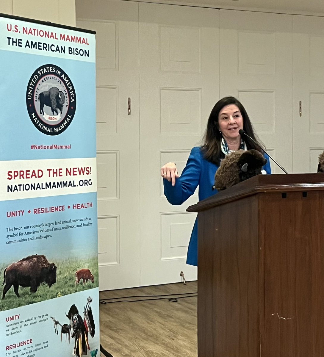 TheWCS's tweet photo. “Humans can do a lot of destruction but can also come together to save bison and our planet,” WCS @MonicaMedinaDC, celebrating on Capitol Hill the conservation story of bison our #NationalMammal w/ @NationalBison Lydia Whitman, @ITBCBuffNation George Waters, and WCS @JohnCalvelli https://t.co/HM3KGhx9NM