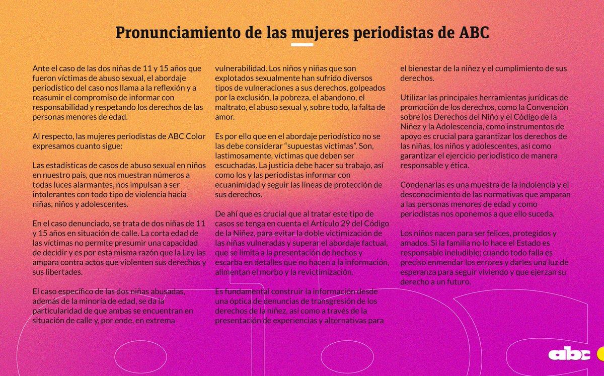 Pronunciamiento de las mujeres periodistas de ABC