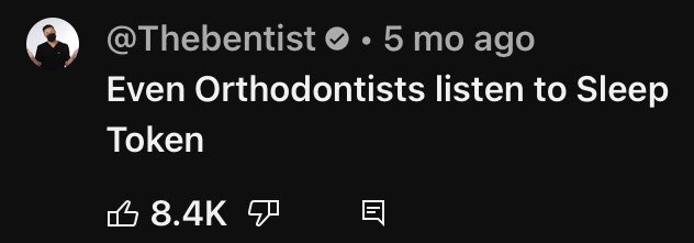 imthinkingabtit's tweet photo. I just found out the bentist listens to sleep token. what a fucking g https://t.co/UqlrRtAV1e