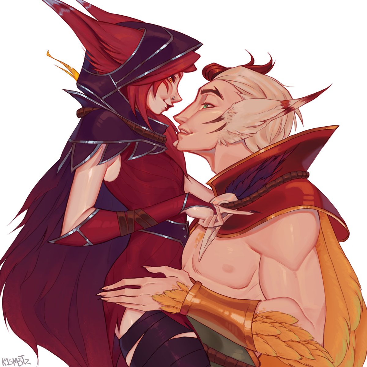 Xayah and rakan fan art :) 
This is actually a redraw of one of my older drawings I’m not gonna show it tho bc it’s so ugly