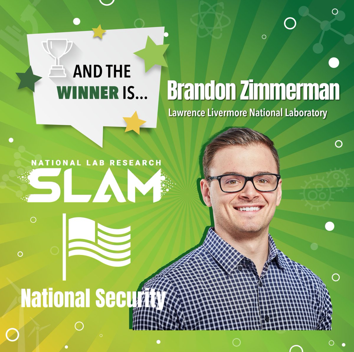 ENERGY's tweet image. 🎉 It’s done. We have our #NationalLabResearchSLAM winners.  
 
A big congratulations to the 17 finalists &amp;amp; a special congrats to the winners of the 4 categories: Theresa Kucinski, Brandon Zimmerman, Janet Meier, and Sean Noble.  
 
And, one more winner picked by the audience…⬇️