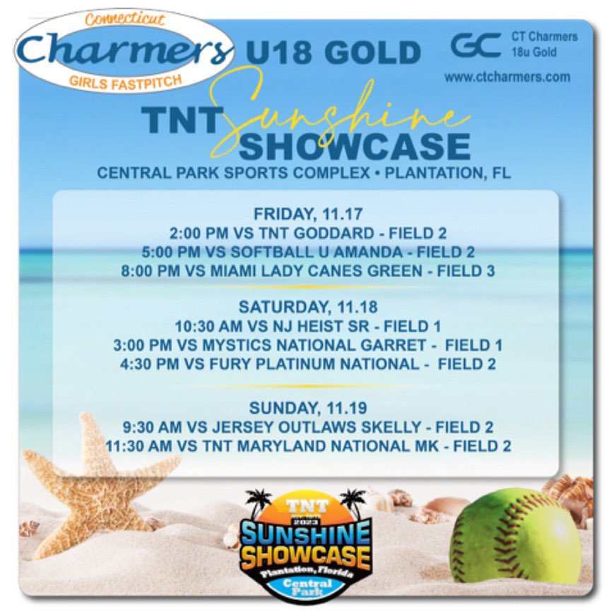 So excited to be in Florida with my girls this weekend!! Here’s our schedule‼️
<a href="/CoachRuss3/">Russ Senerchia</a> <a href="/CharmerSoftball/">Connecticut Charmers</a> <a href="/FAUSoftball/">Florida Atlantic Softball</a> <a href="/HCrossSB/">Holy Cross Softball</a> <a href="/PUSoftball/">Princeton Softball</a> <a href="/CoastRecruits/">Coast 2 Coast Recruits</a> <a href="/UncommittedUsa/">UncommittedPlayersUSA</a>
