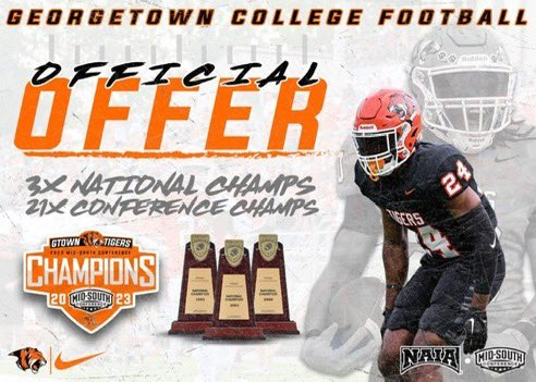 Blessed to recieve an offer from Georgetown College!!! 🟠⚫️🟠⚫️ @Coach_Harmon51 @GtownCoachO @HartleyFootball