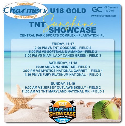 Charmers are heading to Florida this weekend!! 🌴❤️Here is our schedule: <a href="/CharmerSoftball/">Connecticut Charmers</a> <a href="/CoachRuss3/">Russ Senerchia</a> <a href="/ImpactRetweets/">Impact Promotions</a> <a href="/TopPreps/">247 College Sports News Recruiting Top Preps on X</a>