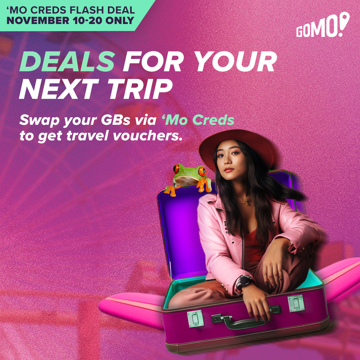gomo_ph's tweet photo. Don't forget to put these vouchers on your travel checklist, fam! 📝 Swap your GBs now and save up to 60% on vouchers for AirAsia, Agoda, Klook, and more! Head over to 'Mo Creds to discover mo deals like these. #ThatsMoLikeIt https://t.co/A8MqUak4eE