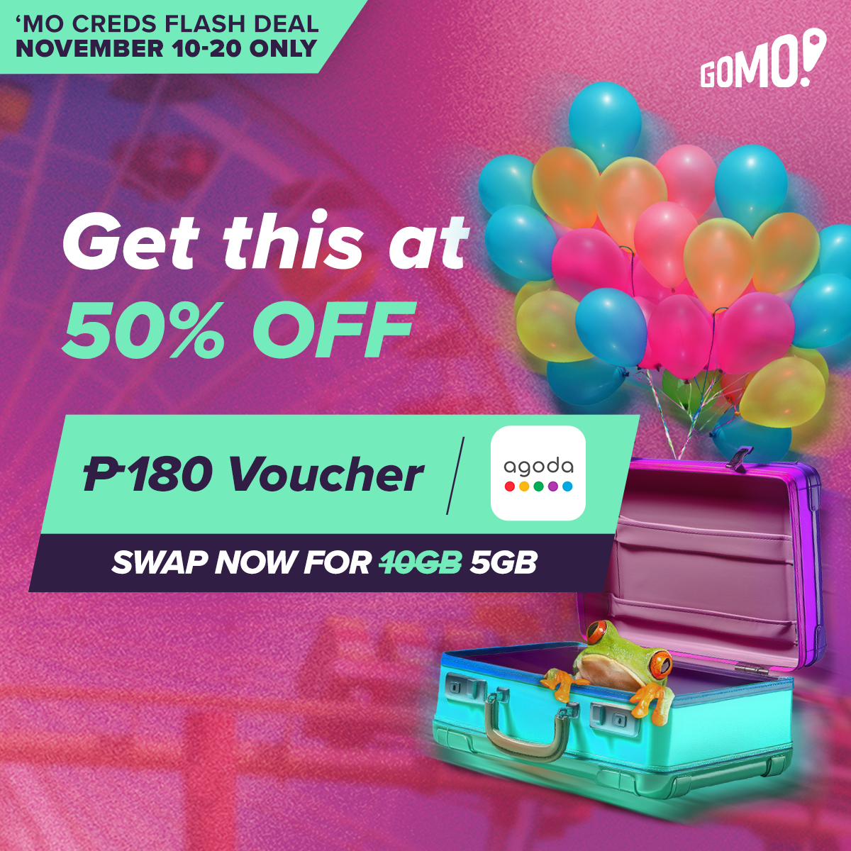 gomo_ph's tweet photo. Don't forget to put these vouchers on your travel checklist, fam! 📝 Swap your GBs now and save up to 60% on vouchers for AirAsia, Agoda, Klook, and more! Head over to 'Mo Creds to discover mo deals like these. #ThatsMoLikeIt https://t.co/A8MqUak4eE