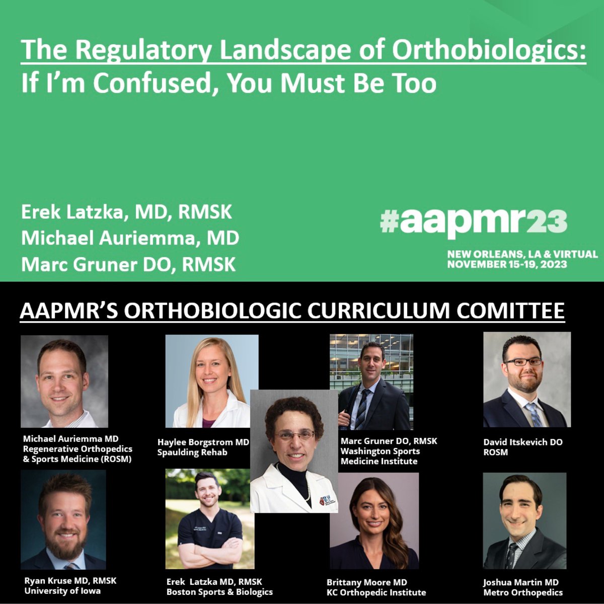 ErekLatzkaMD's tweet photo. Very important topic for any physician (or patient) considering an orthobiologic procedure (#PRP, #BMAC, #MFAT, #stemcells, etc) in the United States. 

@Dr_Gruner , Dr, Auriemma, and I hope to see you Friday 1:45 pm  #aapmr23 @AAPMR https://t.co/bsHRMxyFYq