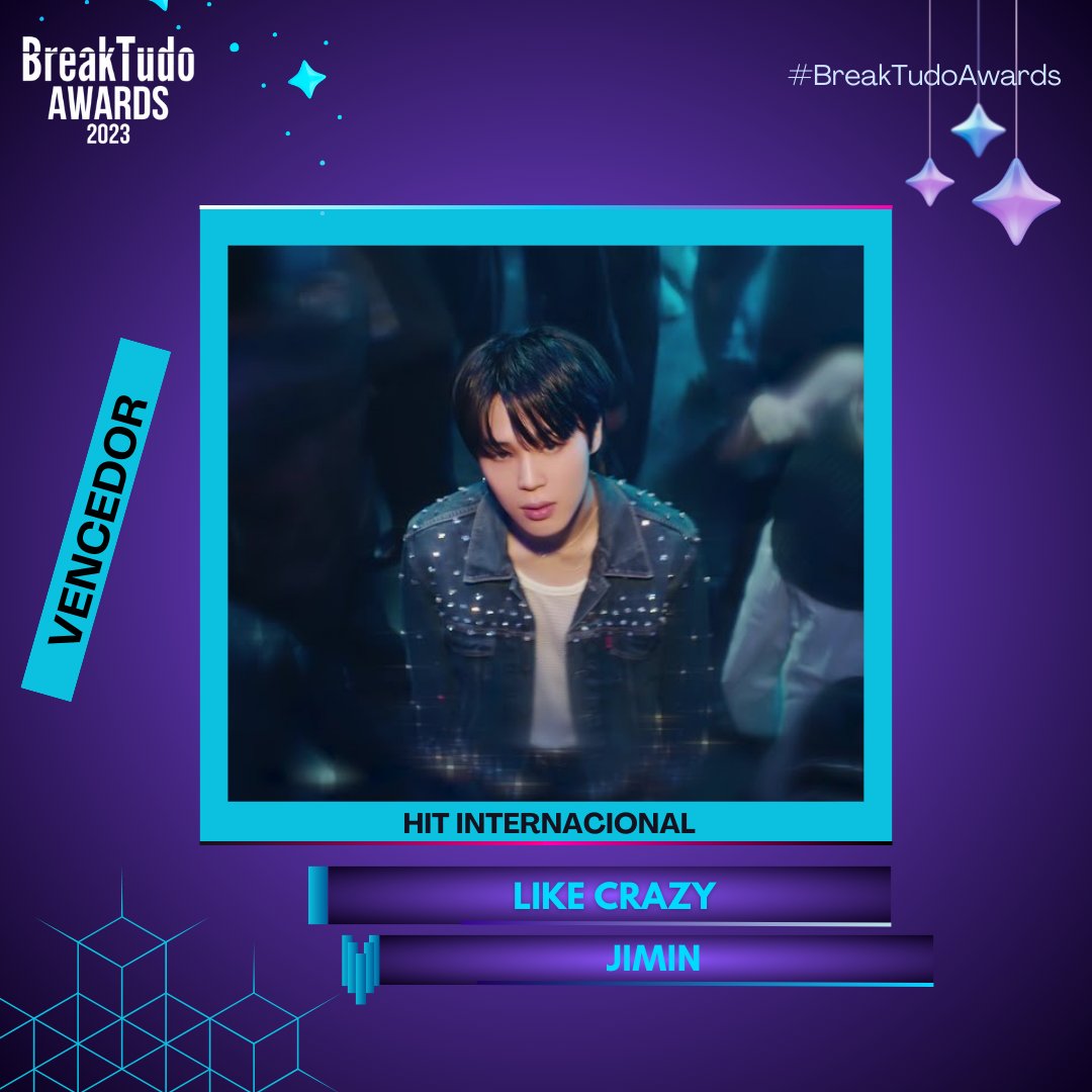 breaktudoawards's tweet image. Jimin (#Jimin) venceu na categoria Hit Internacional por “Like Crazy” no BreakTudo Awards 2023. Mais uma vez o ARMY representando, parabéns ao Jimin e ao fandom! 🎉🎊 #BreakTudoAwards