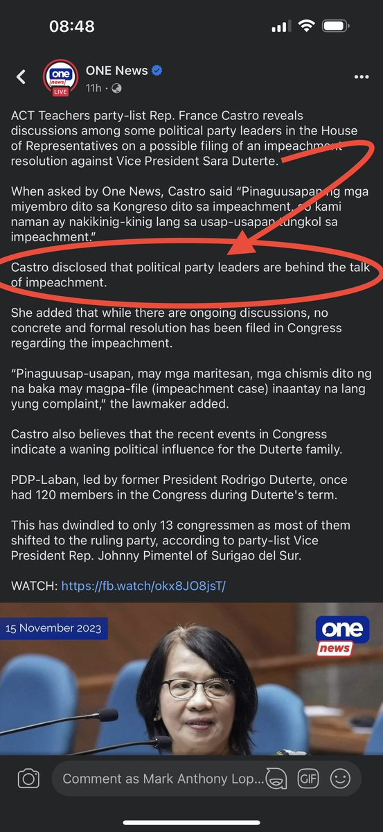 MacLopez769's tweet photo. The plan for impeachment of Inday Sara Duterte as VP is underway.

And the Makabayan bloc is just awaiting the instructions from “political leaders,” as asserted by France Castro herself. https://t.co/Z0Ogy8Gwpo