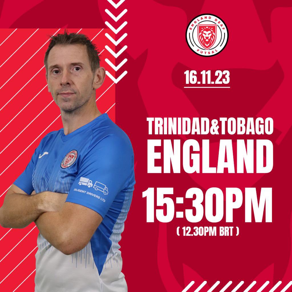 engdeaffutsal's tweet photo. Final match! We play our final game against Trinidad and Tobago - in bid to secure 9th place in the World Championship. This will also be our first ever international match against Trinidad &amp; Tobago.

#worlddeaffutsalchampionship #deaffutsal #england🏴󠁧󠁢󠁥󠁮󠁧󠁿 #trinidadandtobago🇹🇹 https://t.co/w6QhHRULjB