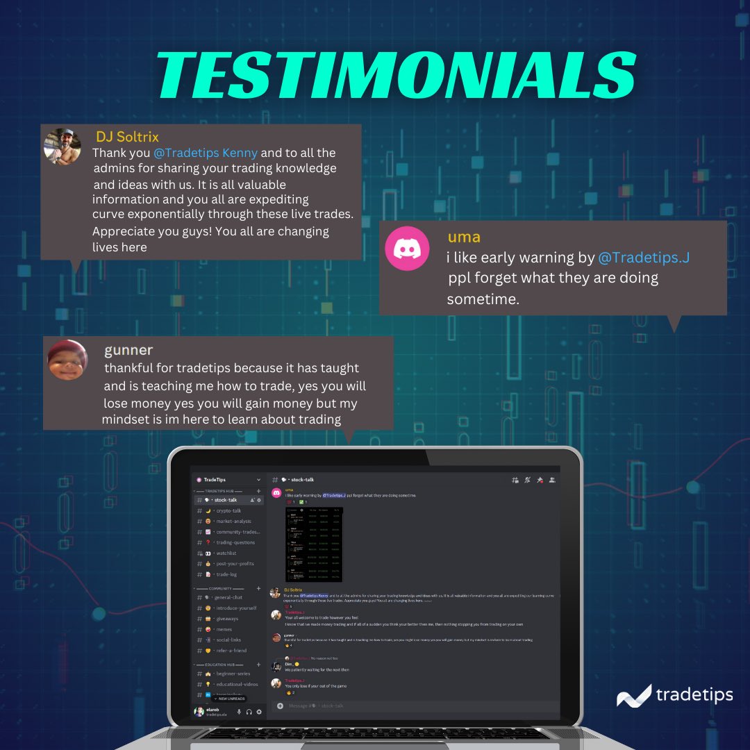 tradetipsio's tweet photo. Big thanks to our awesome members for the positive energy! 🌟 

At TradeTips, we're not just a community, we're a movement. 

We're figuring out the stock market game and turning what we learn into wins. Come be a part of it! 🚀 

#stockmarket #trading #Daytrader #SwingTrading https://t.co/ubpt9ORBvl