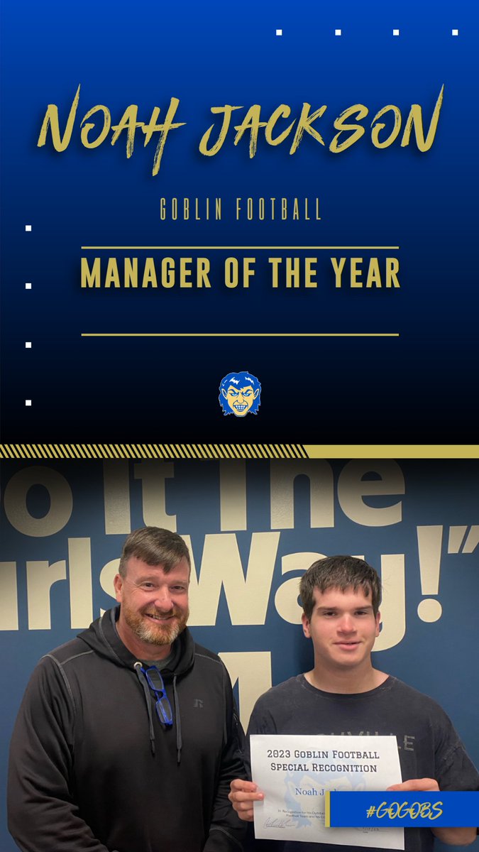 A big shoutout to Noah Jackson for his outstanding role as the Goblin Football Team Manager. Noah works tirelessly behind the scenes, ensuring the Goblins are well-prepared for every game. #GoGobs