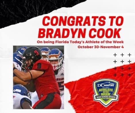 Congratulations to @Bradyncook9 for being named @Florida_Today athlete of the week!!!!