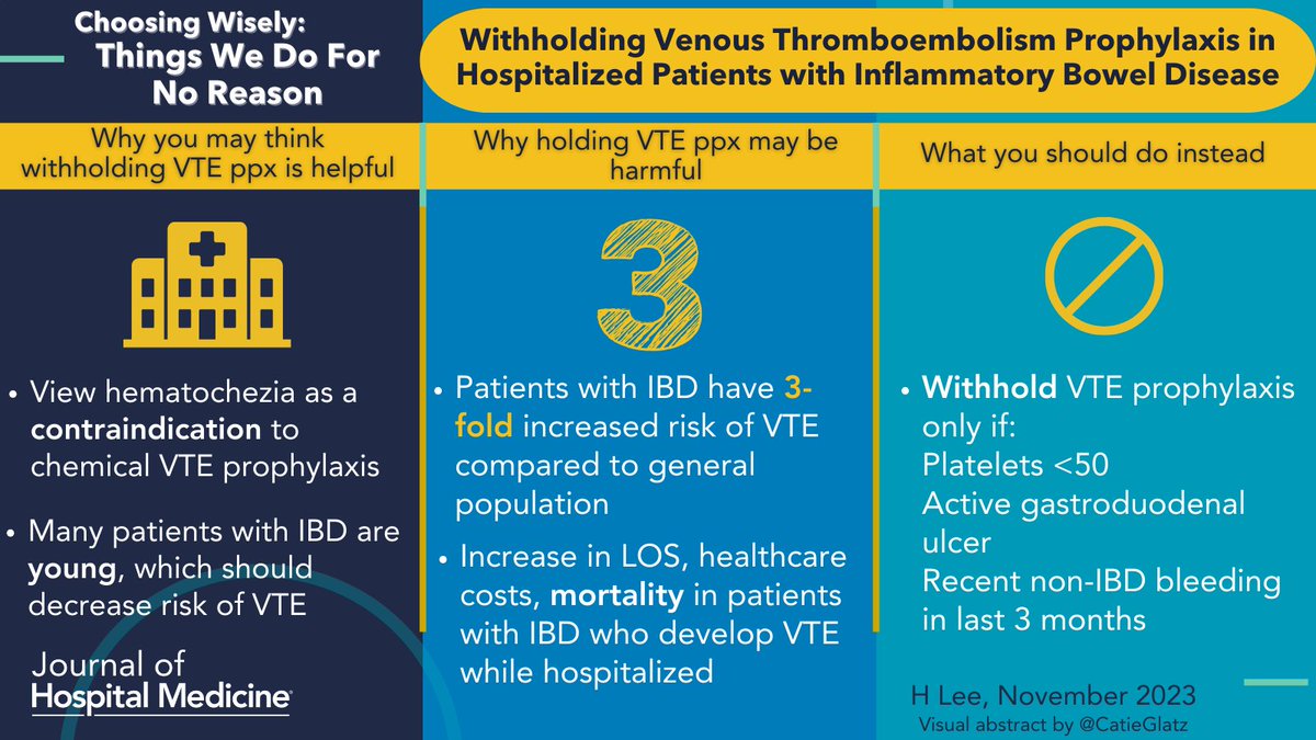 #TWDFNR Week, November edition! The #VTE risk in #IBD is real! Even hematochezia is not a contraindication for pharmacologic prophylaxis (ever-important!) and saves lives! bit.ly/46Rxd7d @howiethedoc, #GITwitter #IBD @SAUSHEC_GI #VisualAbstract: @CatieGlatz
