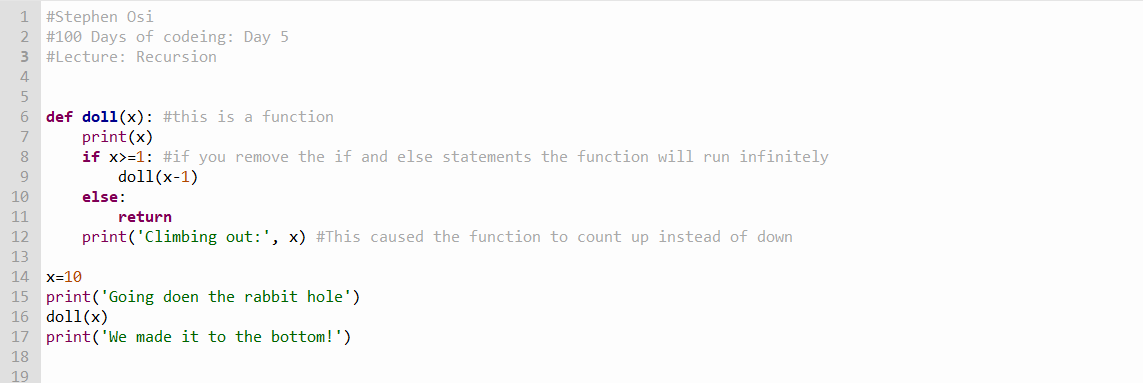StephenOSi8473's tweet photo. Here is Day 4 and Day 5 for 100 days of coding. In the first image I used functions streamline my code for a simple tictactoe game. However, I am still working on player input. The Second code snippet is a lesson on recursion. #Coding #pythonprogramming https://t.co/aq6bvvgiTJ