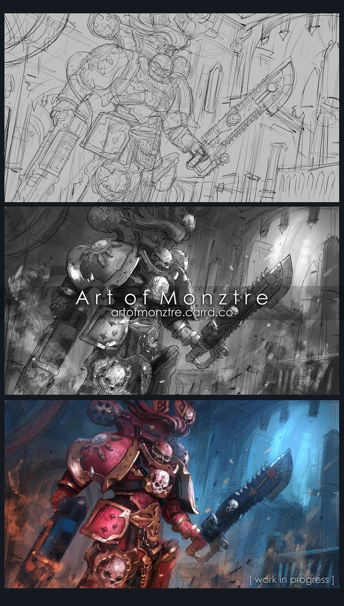 WARHAMMER40K_ColorSketch_WIP.psd
Warming up with a quick color sketch.

Painting process : youtu.be/Po-TLJn5wtg

#warhammer #warhammer40k #spacemarine #gamesworkshop #scifi #fantasy #digitalpainting #WIP #digitalart #illustration #tutorial #speedpaint #2dillustration #sketch