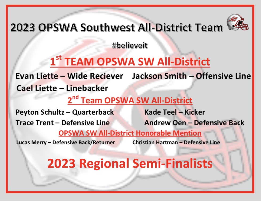 Congratulations to our players and their teammates on being recognized by the Ohio Prep Sportswriters Association for their selection to the Division 3 Southwest All-District Team!!! Well deserved honors!!! 
#believeit