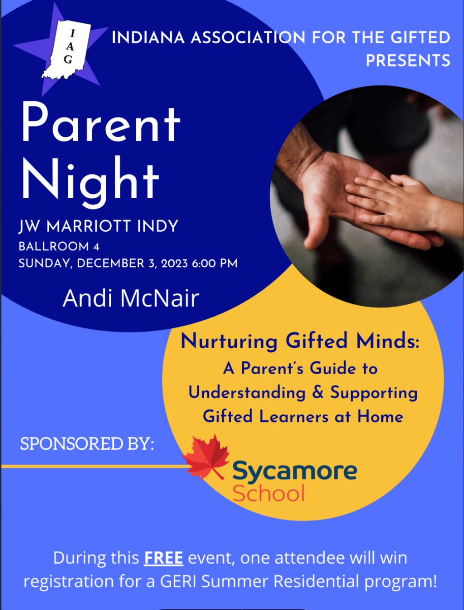 IAG_gifted's tweet photo. Our free Parent Night seminar is just around the corner! Mark your calendar!
Dec 3 - JW Marriott Indy
#gifteded #giftededucation #giftedparenting #highability #iag2023 https://t.co/sWidAshqIm