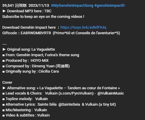 mapumapuppp2's tweet photo. 【公式】HoYo-MiX提供Vulkainによるヌヴィフリ歌
・11/13に公式と男性歌手によるヌヴィ視点の替え歌『さざ波-フォンテーヌの中心でともに-(La Vaguelette "Tandem au cœur de Fontaine")』が発表。
・曰く、このプロジェクトは原神から別の解釈を提案され2人の絆をより深く探求することになったとの事 https://t.co/ylU0O5i7Ir