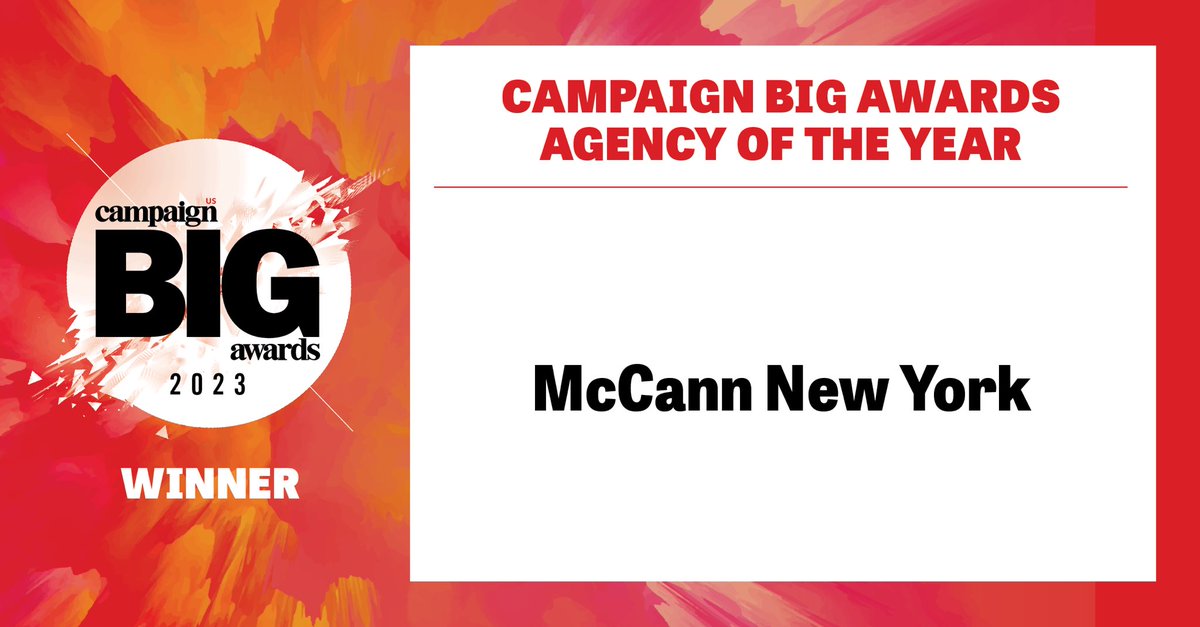 And now the moment we have all been waiting for...the BIG Agency of the Year is ⁦@mccann_mw⁩ !  #CampaignUSBIGAwards