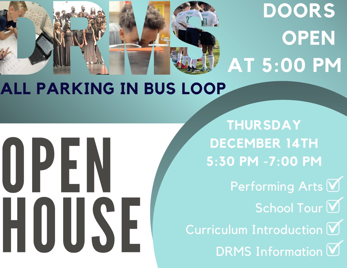 DRMSdolphins's tweet photo. Rising 6th grade families, we would love to have you join us for Open House! @DurantRoadES 
@BrassfieldElem 
@WilburnElem https://t.co/2zQvWKQqYo