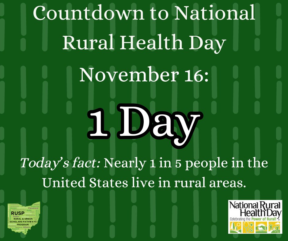 hcom_orup's tweet photo. As we gear towards the final days of our National Rural Health Day countdown on November 16th, we will share some rural health facts! Today's fact is that nearly 1 in 5 people in the United States live in rural areas. https://t.co/snTYtBxFBJ
