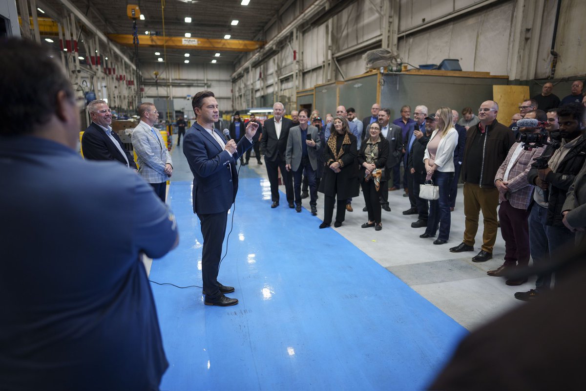 PierrePoilievre's tweet photo. Since 1992, the hardworking Canadians at Mega Mold in Maidstone, ON, have done the work to help build our country. 

Let's cut taxes, red tape and clawbacks so they take home powerful paycheques. https://t.co/NTIvbM9DM9