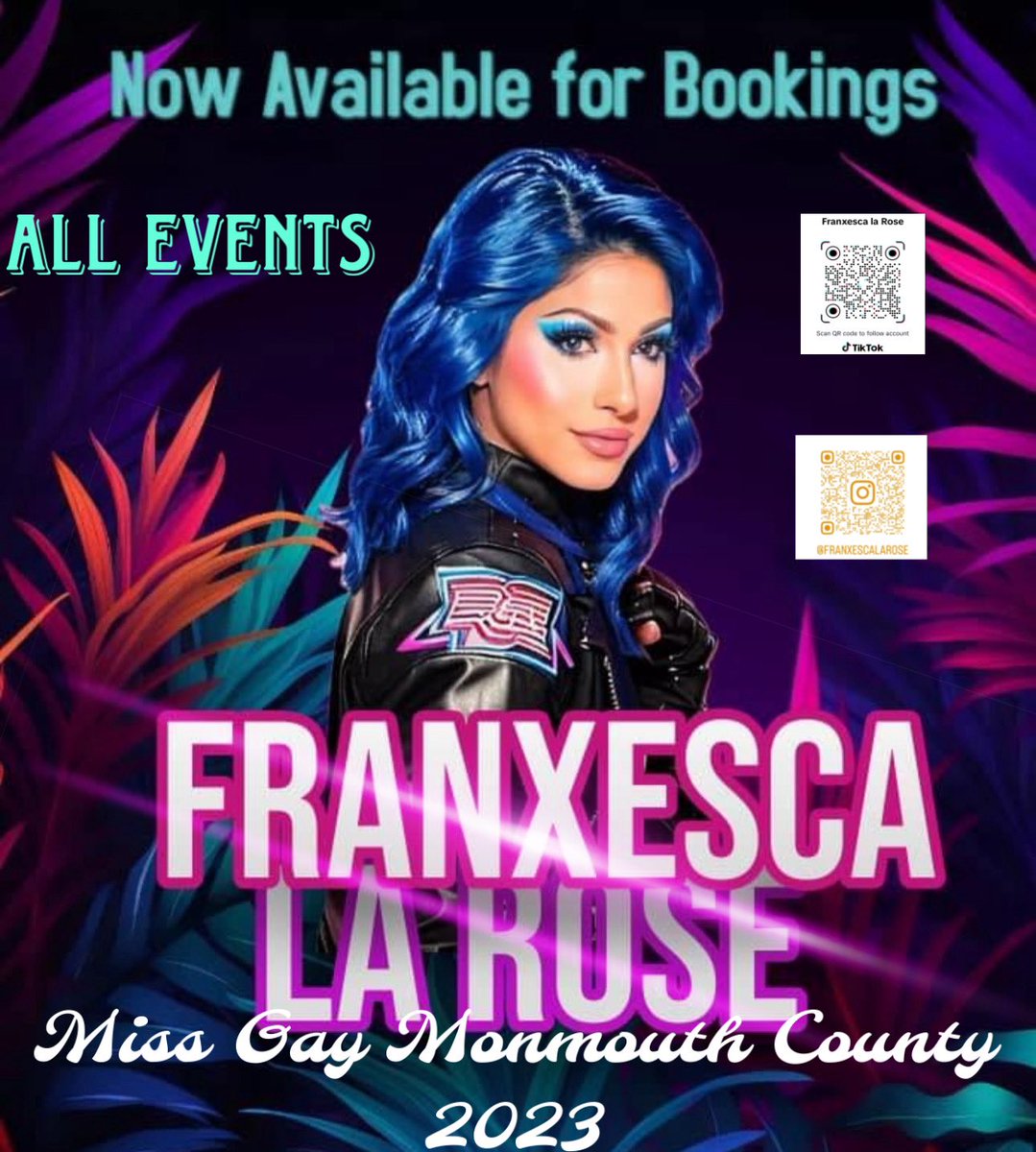 TheFranXesca's tweet photo. wanna book me for your next event  
scan qr codes to follow my insta and tiktok 

thank you for ur love and support 💖

Miss Gay Monmouth County 2023 👑💖 https://t.co/vD0sD4hRwb