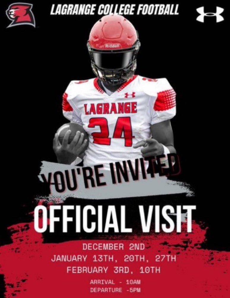 Excited to be taking and official visit to Lagrange college <a href="/manwilliams21/">Will•I•Am</a> <a href="/BattenCoach/">Coach Batten</a> @LCPanthers_FB