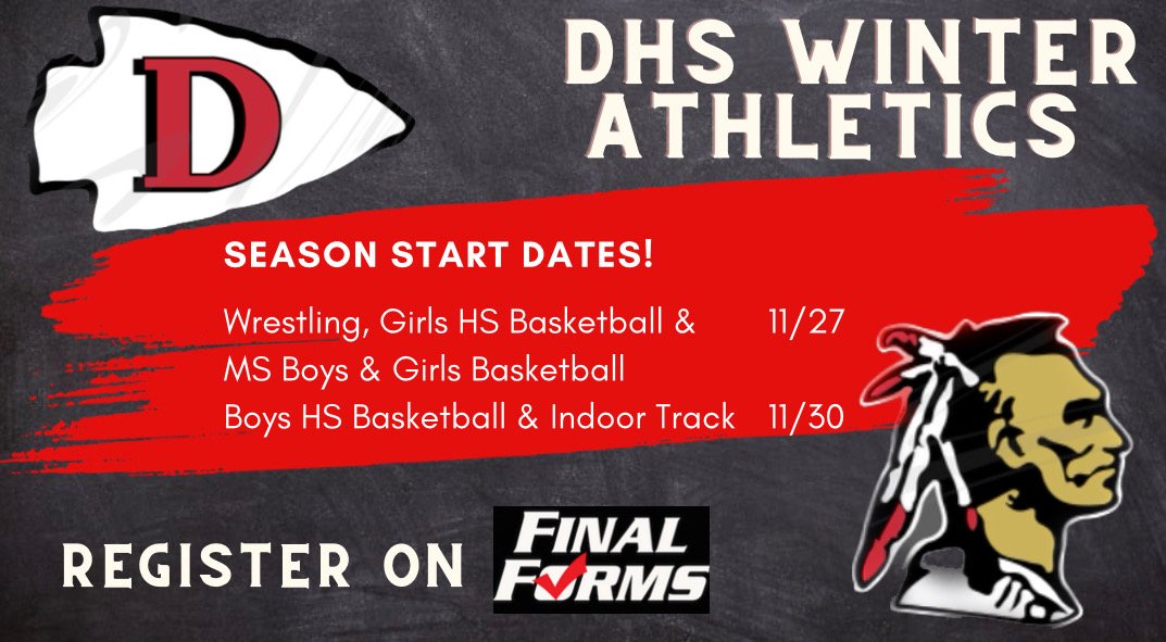 Please be sure you are registered on final forms and registered for your desired sport. Parent and student forms need to be signed before you can participate in practice/games. Also, please be sure you have a valid physical. <a href="/DerbyRedRaider/">Derby High School</a>
<a href="/DerbyMiddle_CT/">Derby Middle School</a>
derby-ct.finalforms.com