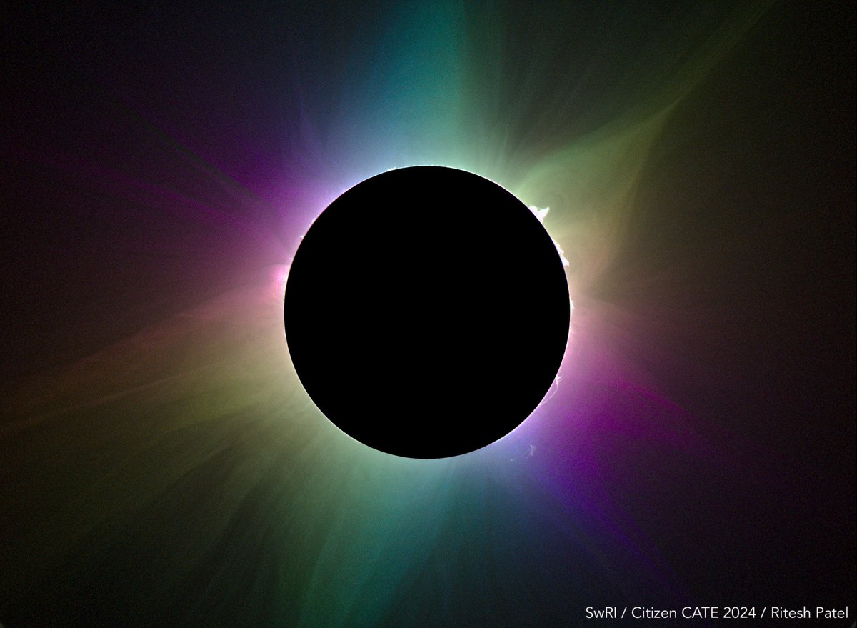 Just look at this absolutely beautiful eclipse!

Just published — polarization of light from the Sun's corona, as observed by <a href="/citizenCATE2024/">Citizen CATE 2024</a> during the total solar #eclipse2023 in Australia, is mapped to colors (h/t <a href="/s0larish/">Dr. Ritesh Patel</a>). Stunning!

1/x

Paper: iopscience.iop.org/article/10.384…