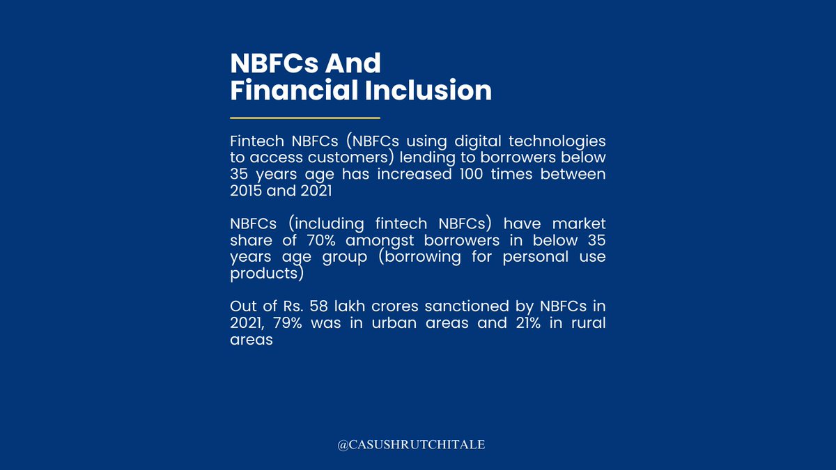 CaSushrut's tweet photo. In this second part of the series on India  Finance Report 2023, we cover the linkage between NBFCs and financial  inclusion, and how digital lending post UPI has helped FinTech NBFCs #casushrutchitale #cafral https://t.co/ow1ZhYCzjS