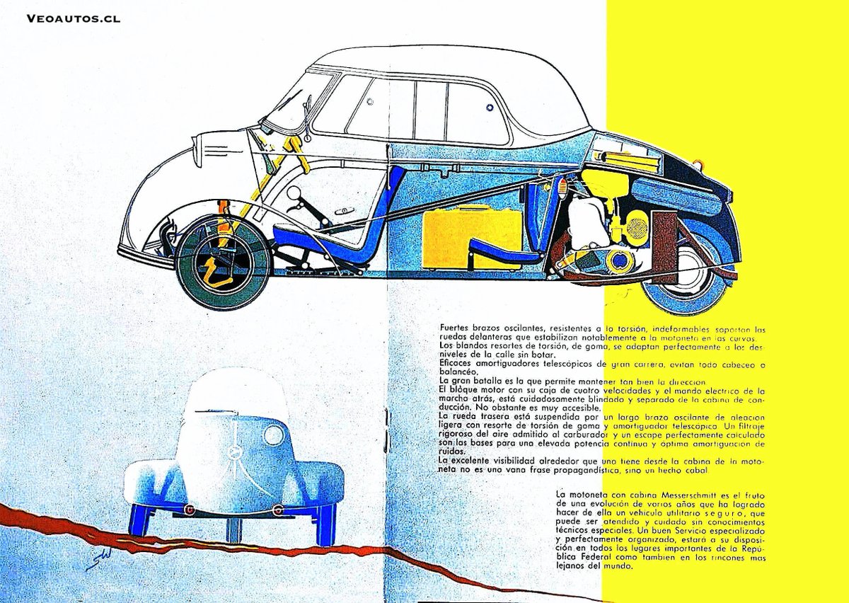 VeoAutos's tweet photo. #VeoautosconHistoria Messerschmitt KR200 Catálogo en español 1955. 200 cc, 10 caballos de potencia, 85 km/h. + Santiago de Chile 1963
Nota completa Link https://t.co/R5YkXbxIt8
#Messerschmitt #Messerschmittkr200 #germancars #microcars @addict_car @thecarfactoids @RiveraNotario https://t.co/bhzqG2IGHh