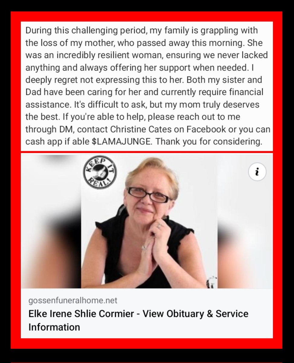lamajunge's tweet photo. My mom passed yesterday, so anything helps. Thanks https://t.co/PvlSHIl2WM