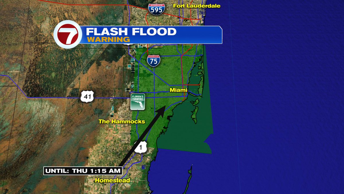 JUST IN: A FLASH FLOOD WARNING has been issued for parts of Miami-Dade until Nov 16 1:15AM. Avoid driving through flooded roadways!