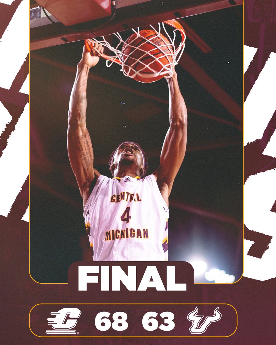 FINAL | W. 😈

Pritchard (22 pts, 6 rebounds, 5 assists) and the Chippewas take down USF! 

Back at it in the Sunshine Slam with Siena on Monday🙌

#FireUpChips🔥⬆️🏀