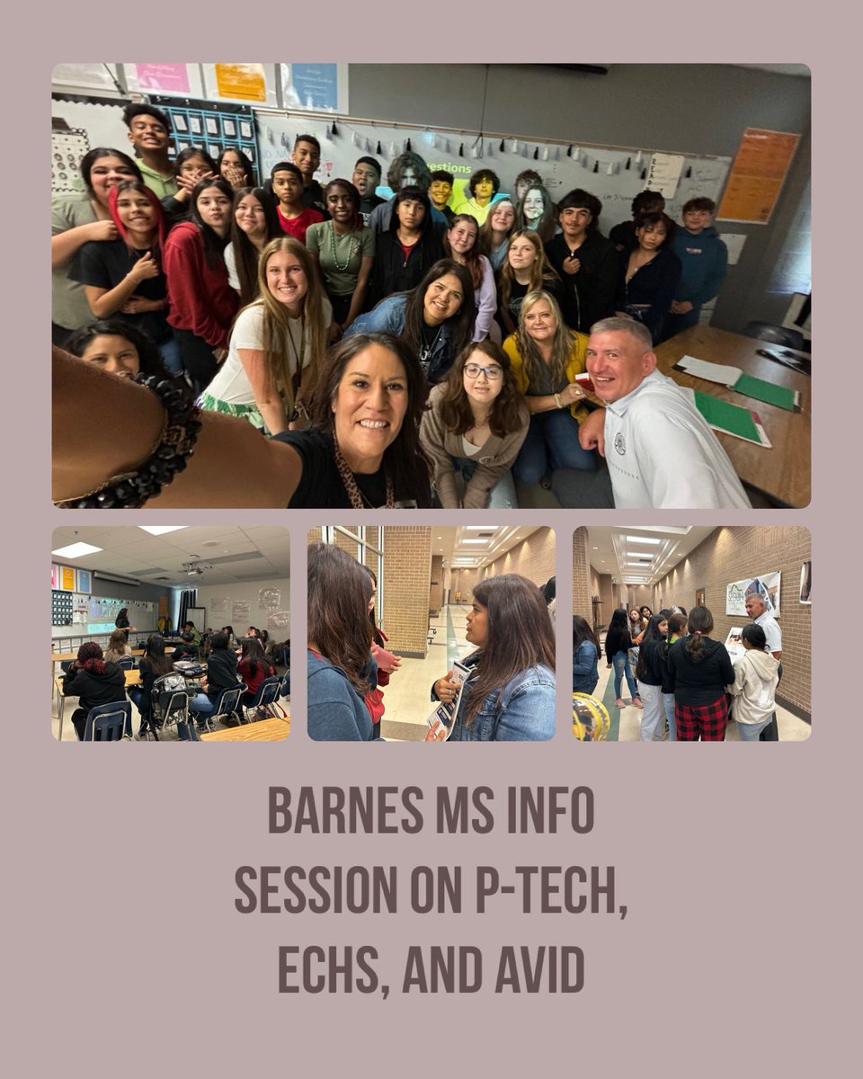 We’re thankful for the time that we spent meeting and connecting with Barnes MS 8th graders & AVID students . Scholars learned about ECHS, P-TECH, & AVID in preparation for 9th grade transition and post-secondary readiness. #FutureFreshmen @alvargasCCMR @SeguinCTE @JimBarnesMS