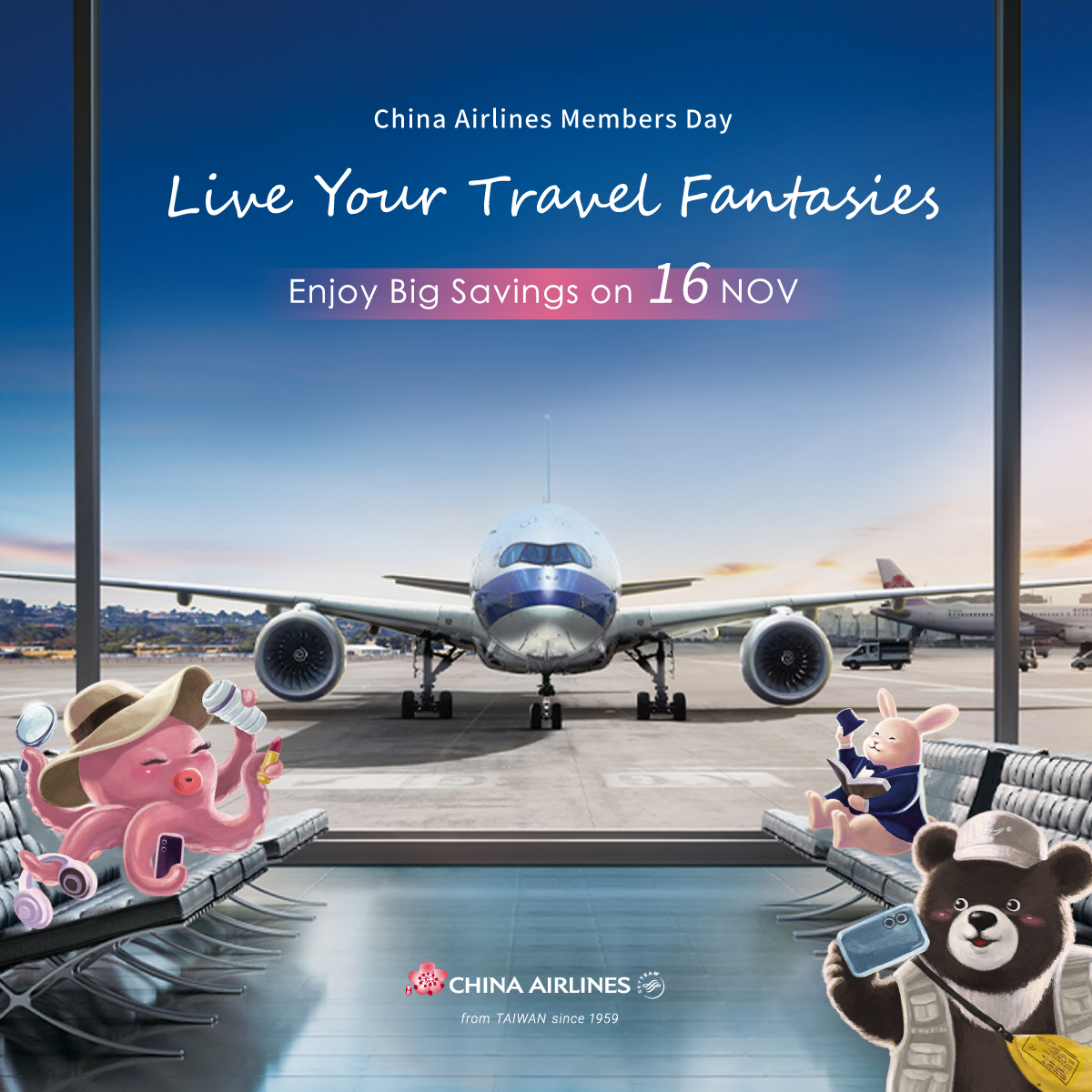 ChinaairlinesJP's tweet image. 【#MembersDay 24時間限定セール✨】

11月16日台湾時間9時から24時間限定の特別企画💛
詳細はこちら👉🏻shurl.jp/3fcJm
会員の方だけに贈るお得なプラン💕
まだ会員になっていない方、この機会にぜひご加入を🙌☺
＜公式HP＞
goo.gl/vif8Qp
#chinaairlines #中華航空 #台湾