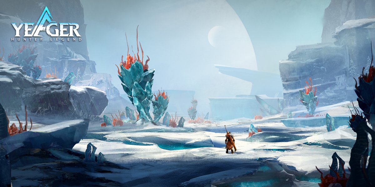 HunterLegend_EN's tweet photo. The Frosthowl Cliffs are a constant reminder of how insignificant humans are in face of nature - the murderous intent sealed beneath the ice, the howls across the tundra, and the massive blizzards that personify cruelty. 🏔️  

#yeager #monsterhunting https://t.co/50EGXzxbPg