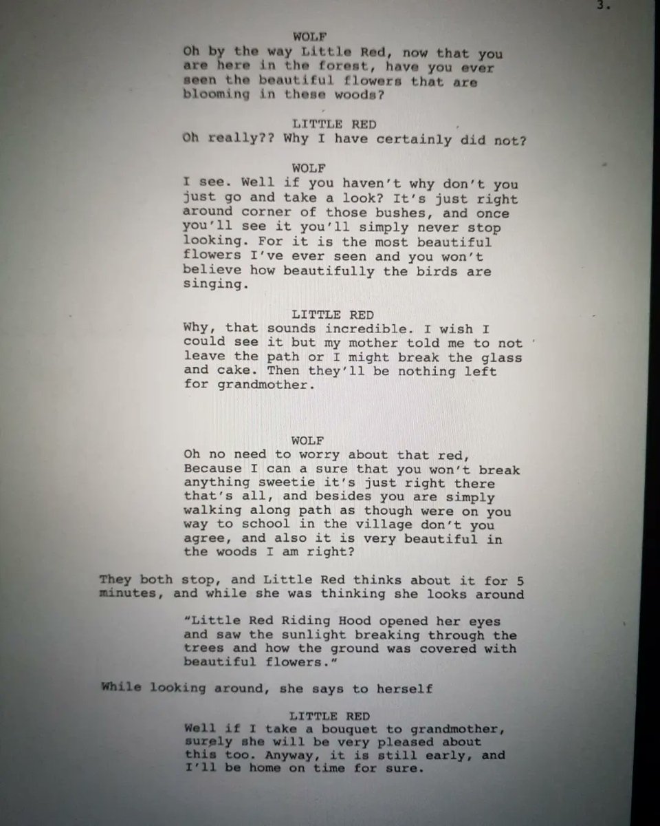 Just a little adaptation script that I did in screenwriting class for as an assignment.
#writer #writing #writerssociety #writerslife #writersworld #screenwriter #screenwriting #screenwritingsociety #screenwriterslife #screenwritersworld