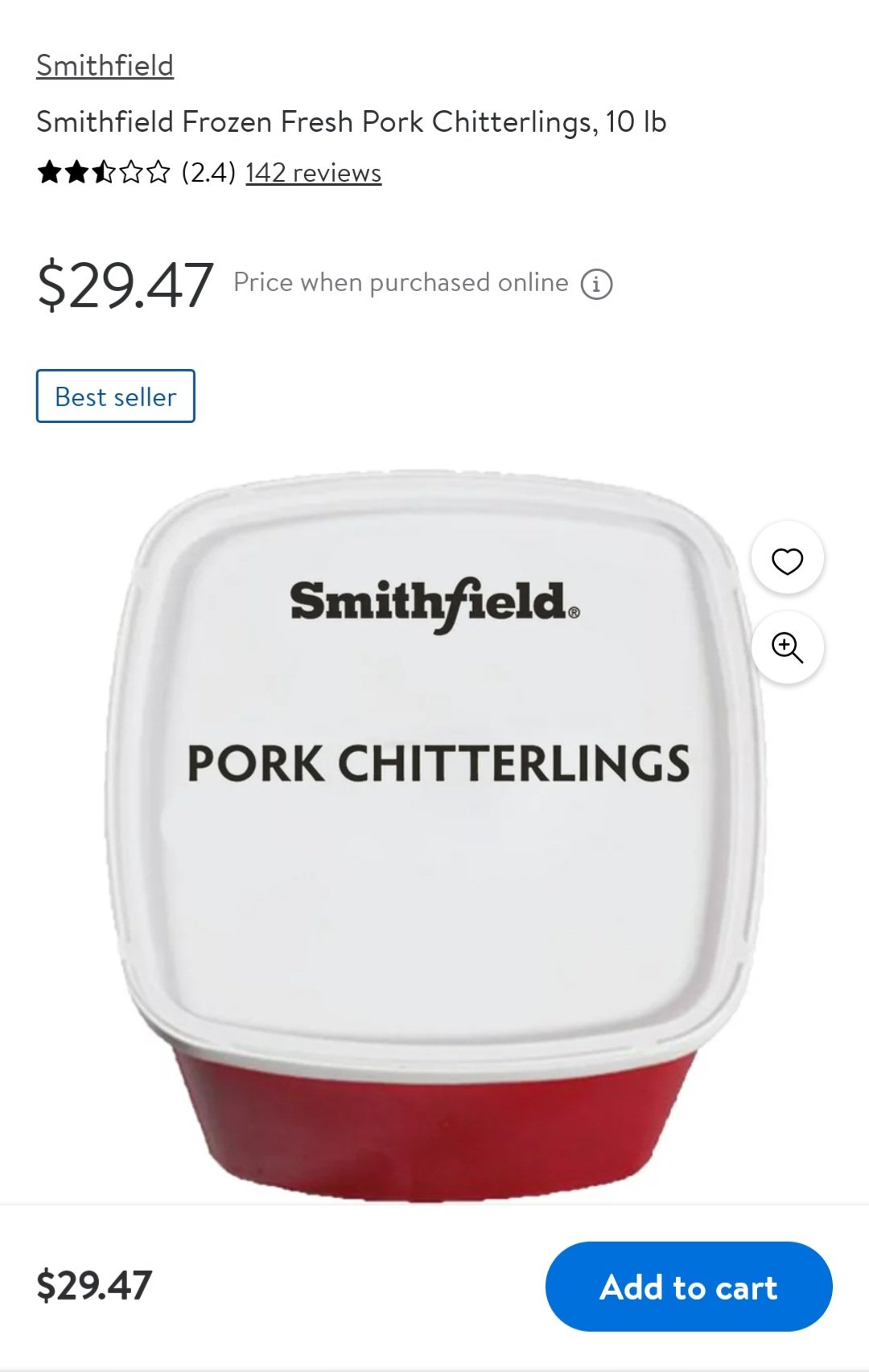 Smithfield Frozen Fresh Pork Chitterlings, 10 lb