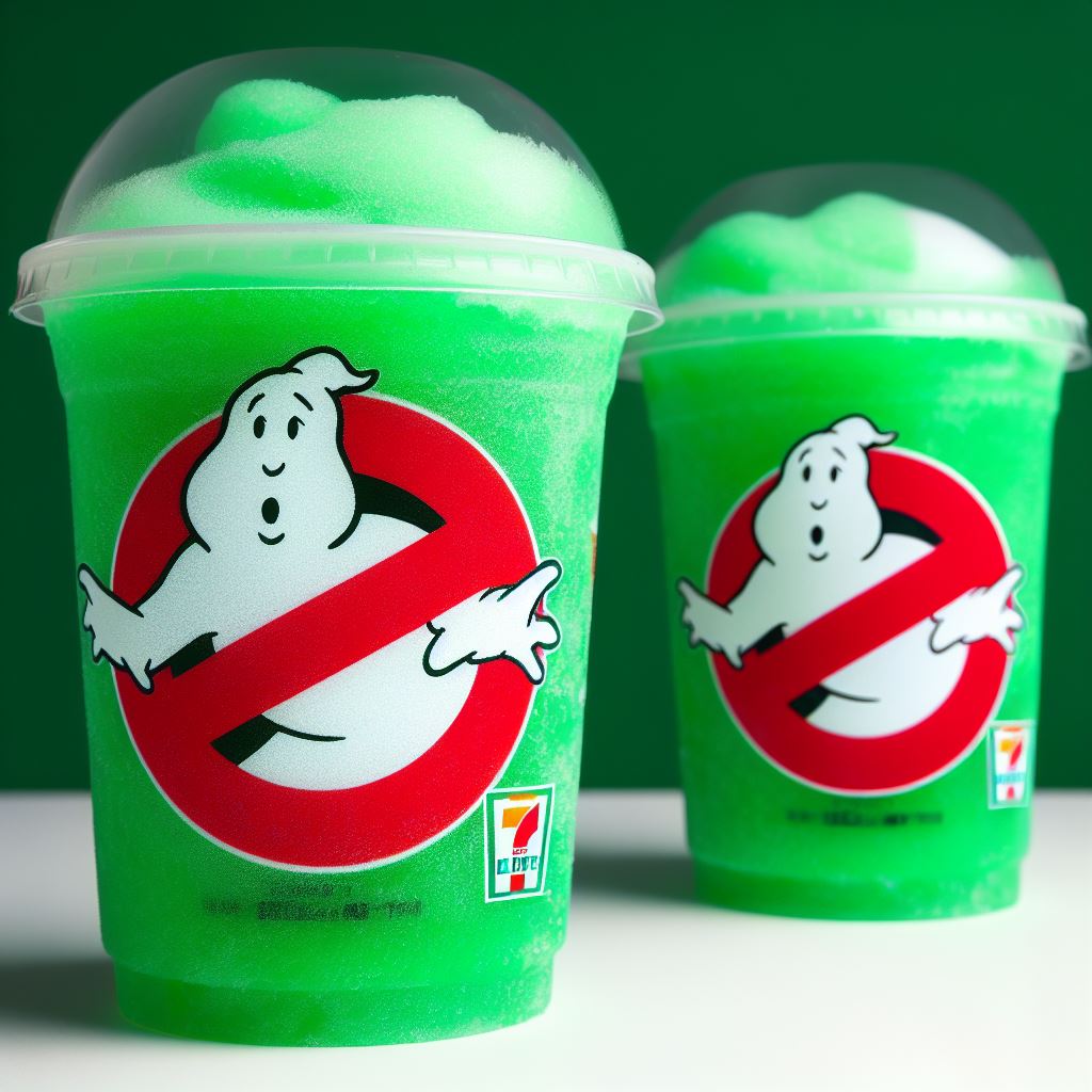 I know yall are getting tired of A.I. art but  I was blown away by how simple this prompt was and how much it nailed it. All I wrote was "ECTO COOLER SLURPEE at <a href="/7eleven/">7-ELEVEn</a>". And behold!  As if it has existed forever! I didn't even write "GREEN" <a href="/CocaCola/">Coca-Cola</a> <a href="/Ghostbusters/">Ghostbusters</a> #EctoCoolest