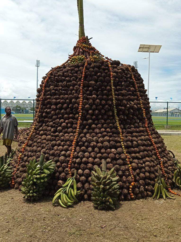 Traditional welcome for participants to the Pacific Games by the Guadalcanal people, host to Honiara City. Taro from Guadalcanal to feed participants in the next 2 weeks (Picture by Joe Kovia, #Facebook) #PG2023 #SolomonIslands