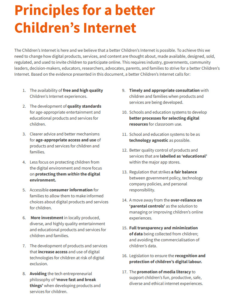 Incredibly pleased our @digitalchildau 'Manifesto for a Better Children’s Internet' launched today. Led by @dezuanni & @_aleeshajoy, this robust paper is the work of many hands (incl mine), offering 17 Principles for a better Children’s Internet. doi.org/10.26187/q42e-…