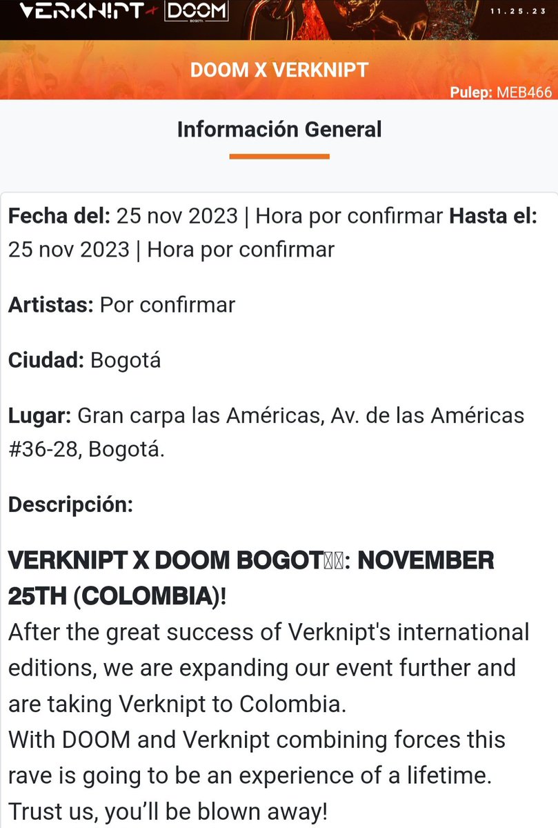 Mafmunoz's tweet photo. Hola amigos, vendo 4 boletas para este evento de techno el 24 de noviembre en Corferias, podemos negociar el precio. Son entradas generales, quienes estén interesados pueden hablarme al dm. https://t.co/sRGnLfsKdT