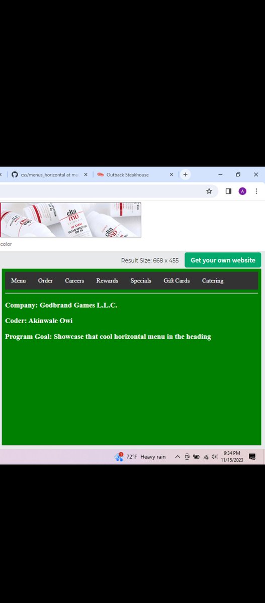 WallyOwi30's tweet image. Horizontal menu code, logo on the left and it&apos;s almost Outback&apos;s.
github.com/godbrandGamesL…
...
#cssmenus #cssstudents #tampawebdev